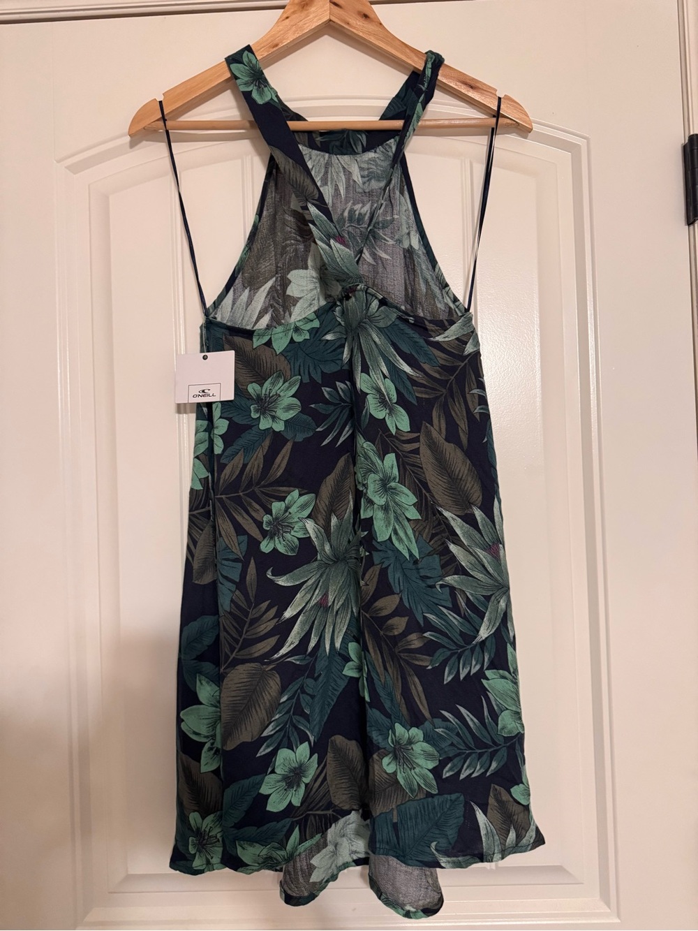 NWT O'Neill Tropical Floral Halter Dress - Navy & Green Leaf Print